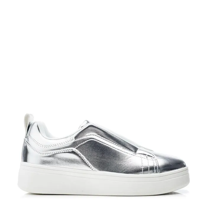 Women Moda In Pelle SlipOn Trainers Adaline Silver Porvair