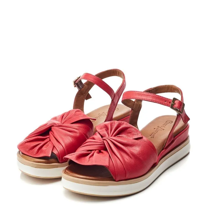 Women Moda In Pelle Wedge Sandals Bsoleful BUbud Red Leather