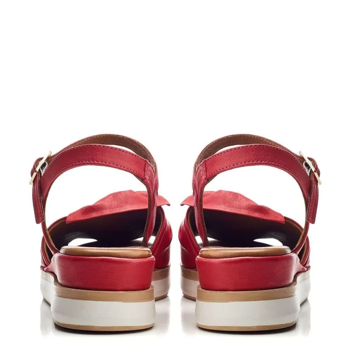 Women Moda In Pelle Wedge Sandals Bsoleful BUbud Red Leather