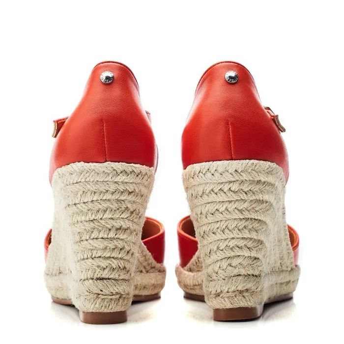 Women Moda In Pelle Wedge Sandals Gael Orange Synthetic