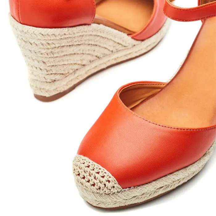Women Moda In Pelle Wedge Sandals Gael Orange Synthetic