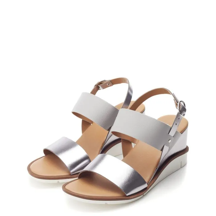 Women Moda In Pelle Wedge Sandals Nevvara Pewter Leather