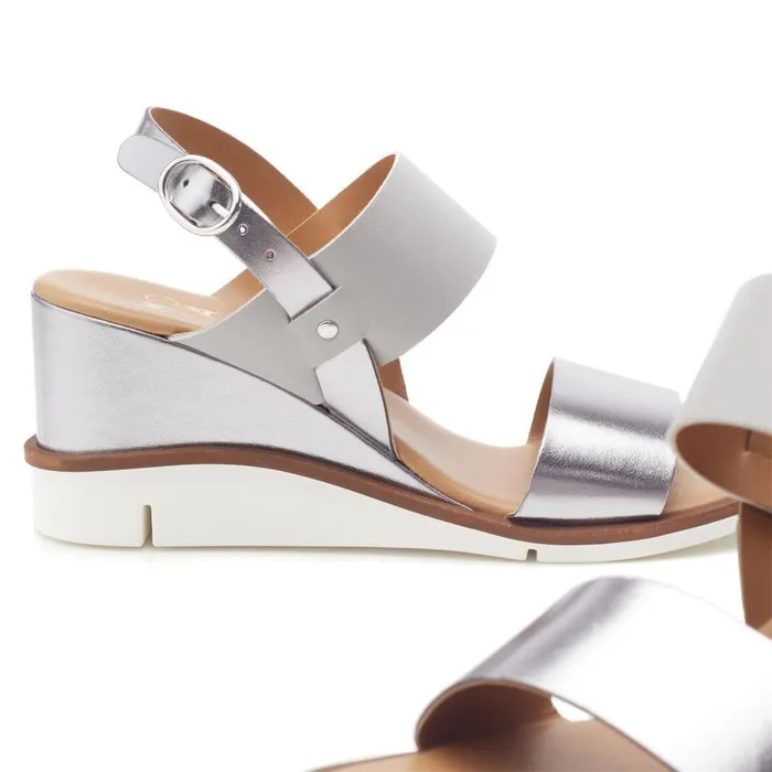 Women Moda In Pelle Wedge Sandals Nevvara Pewter Leather