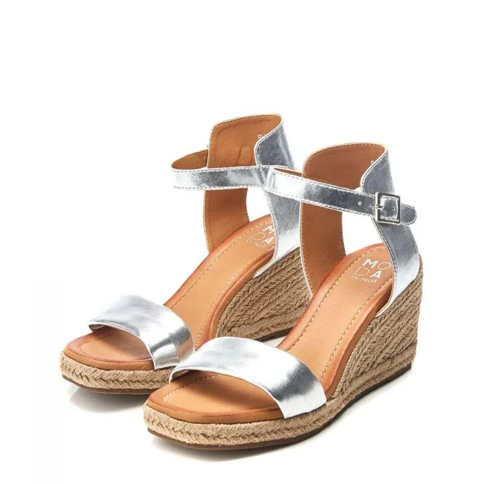 Women Moda In Pelle Wedge Sandals Phyllis Silver Leather