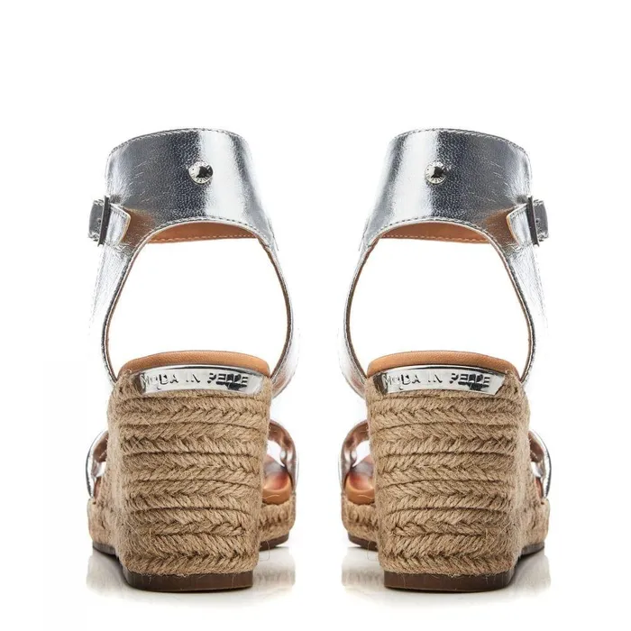 Women Moda In Pelle Wedge Sandals Phyllis Silver Leather