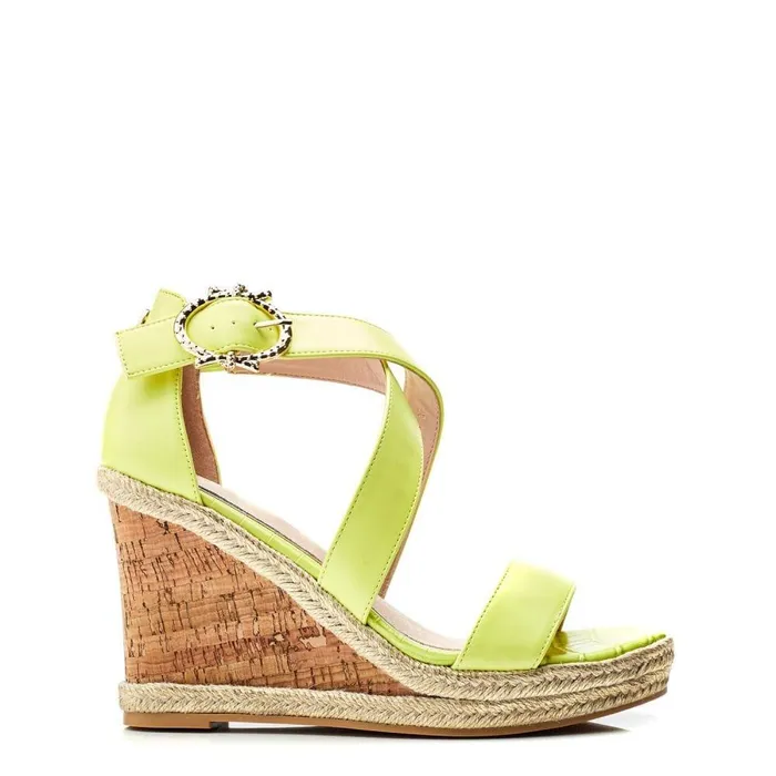 Women Moda In Pelle Wedge Sandals Pursuit Lime Green Porvair