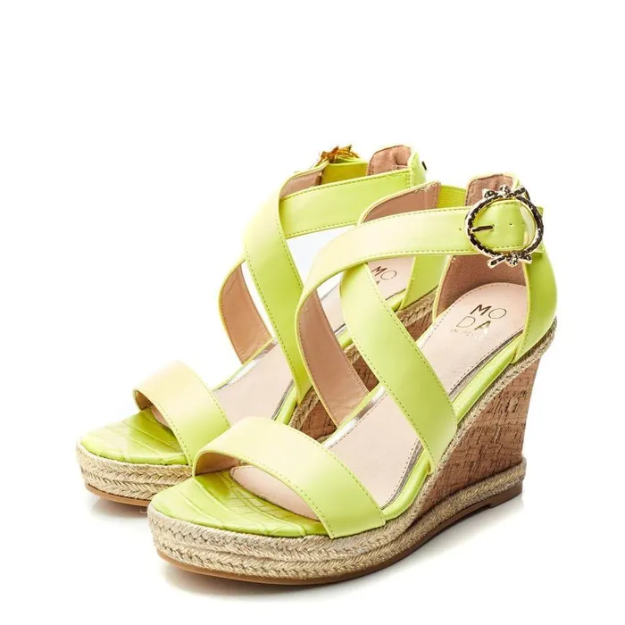 Women Moda In Pelle Wedge Sandals Pursuit Lime Green Porvair