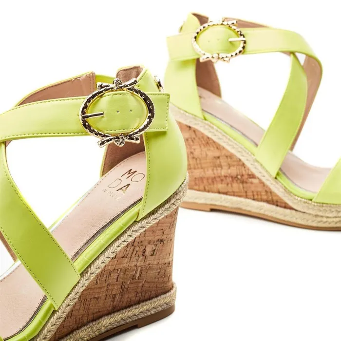 Women Moda In Pelle Wedge Sandals Pursuit Lime Green Porvair