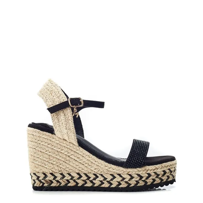Women Moda In Pelle Wedge Sandals Raisa Black Alcantara