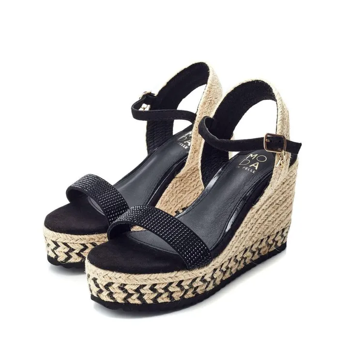 Women Moda In Pelle Wedge Sandals Raisa Black Alcantara