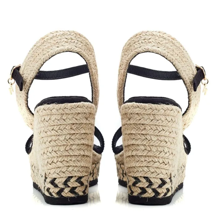 Women Moda In Pelle Wedge Sandals Raisa Black Alcantara
