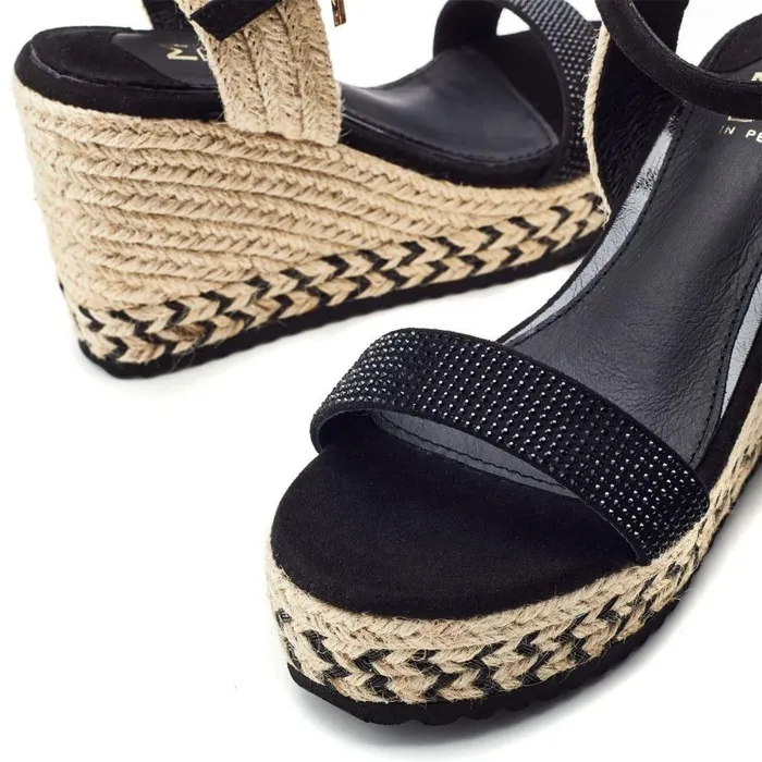 Women Moda In Pelle Wedge Sandals Raisa Black Alcantara