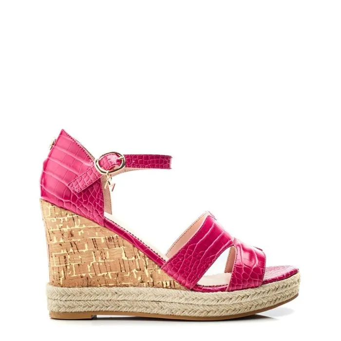 Women Moda In Pelle Wedge Sandals Rikolia Raspberry Patent Mocc Croc