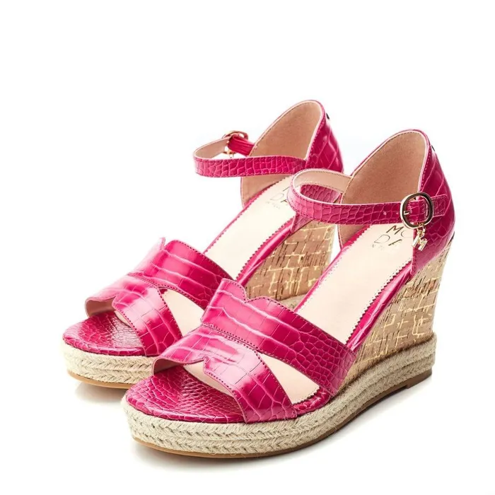 Women Moda In Pelle Wedge Sandals Rikolia Raspberry Patent Mocc Croc