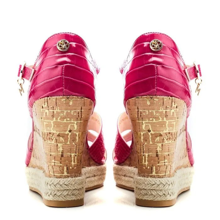 Women Moda In Pelle Wedge Sandals Rikolia Raspberry Patent Mocc Croc