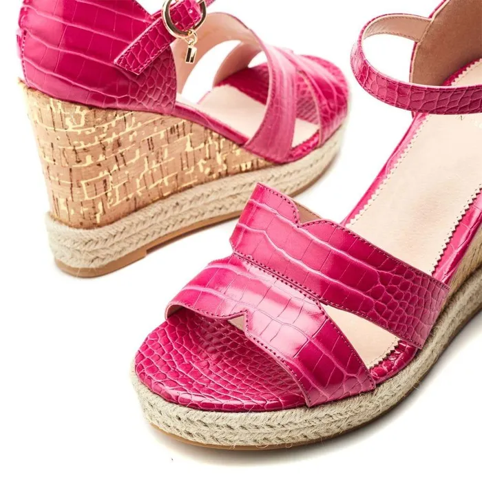 Women Moda In Pelle Wedge Sandals Rikolia Raspberry Patent Mocc Croc