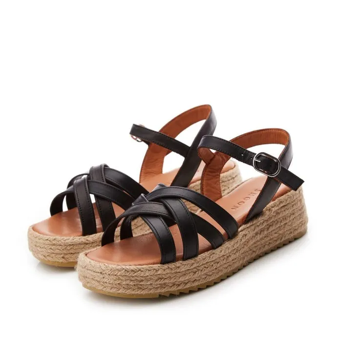 Women Moda In Pelle Wedge Sandals Sh Abrielle Black Leather Women Moda In Pelle Wedge Sandals Sh Abrielle Black Leather