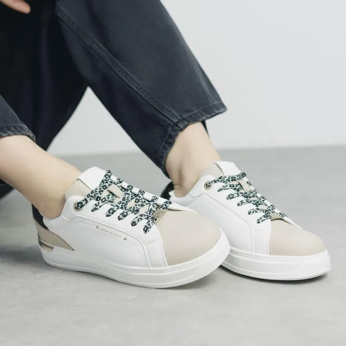Women Moda In Pelle White Trainers Berneen White Leopard Porvair