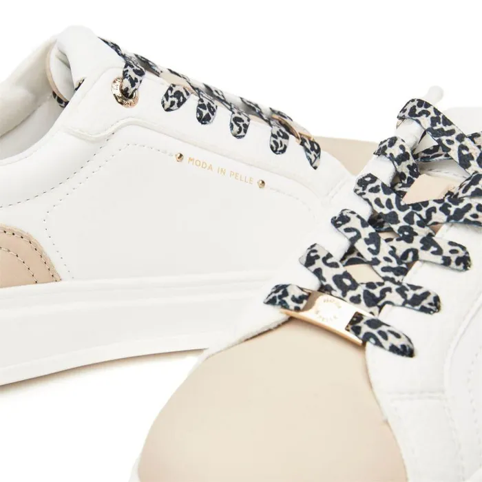 Women Moda In Pelle White Trainers Berneen White Leopard Porvair