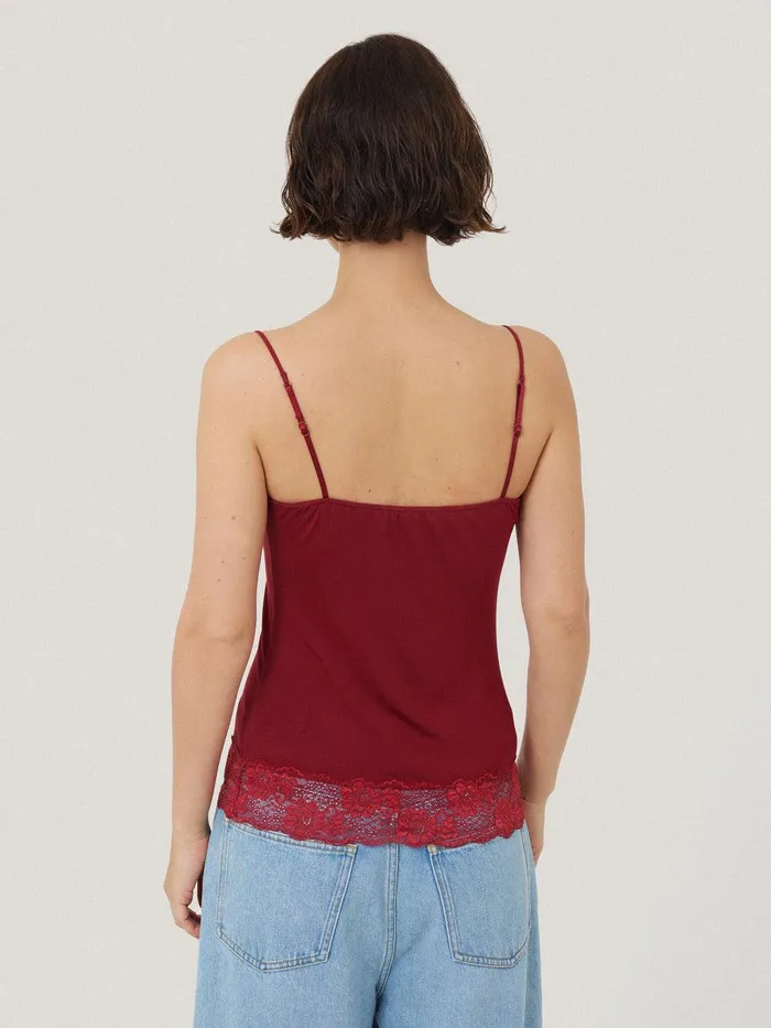 Women Modal Lace Vest Cinema Red Jigsaw Pyjamas and Loungewear