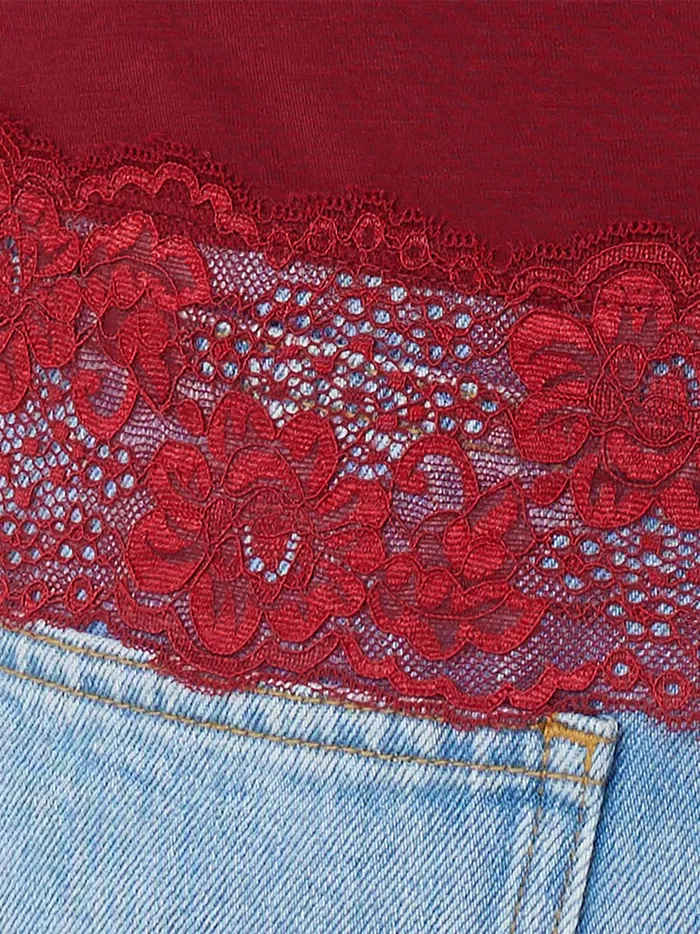 Women Modal Lace Vest Cinema Red Jigsaw Pyjamas and Loungewear