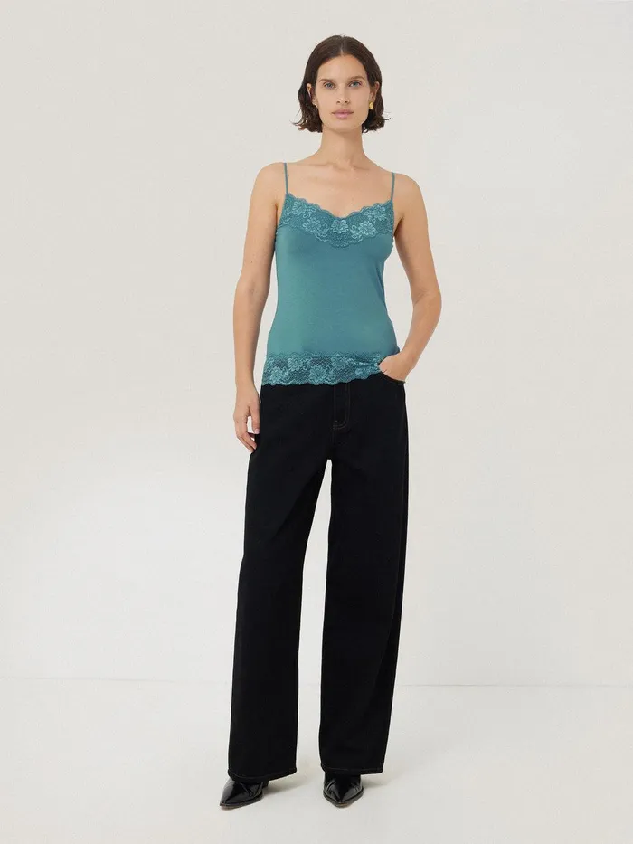Women Modal Lace Vest Deep Water Jigsaw Pyjamas and Loungewear