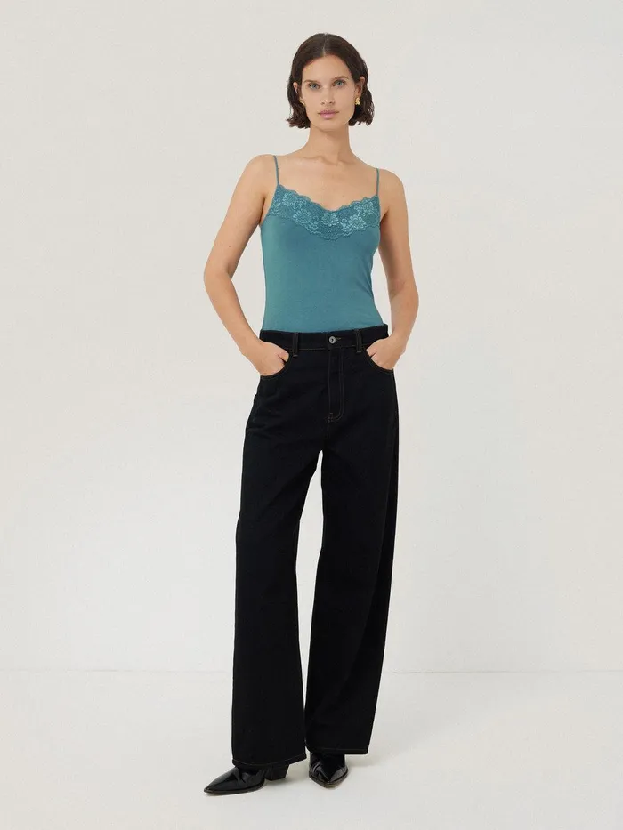 Women Modal Lace Vest Deep Water Jigsaw Pyjamas and Loungewear