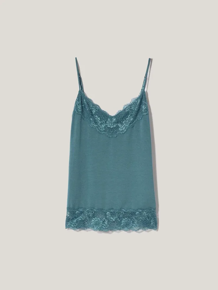 Women Modal Lace Vest Deep Water Jigsaw Pyjamas and Loungewear