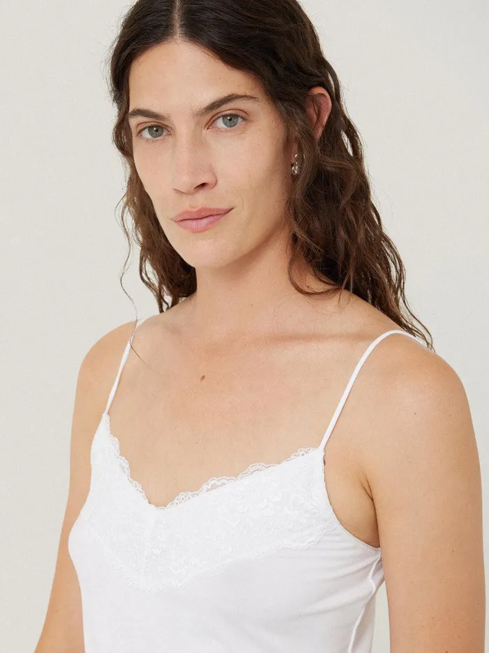 Women Modal Lace Vest White Jigsaw Pyjamas and Loungewear