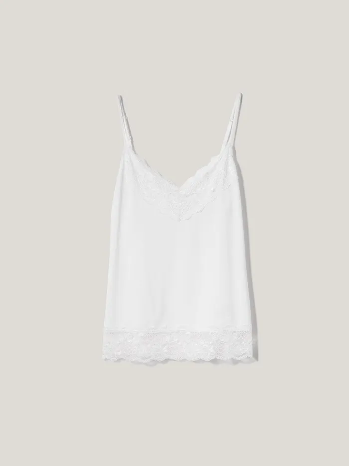 Women Modal Lace Vest White Jigsaw Pyjamas and Loungewear