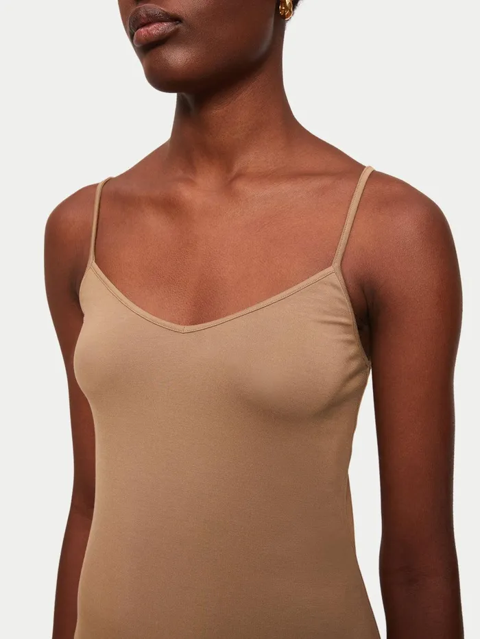 Women Modal Slip Dress Coffee Jigsaw Dresses and Jumpsuits