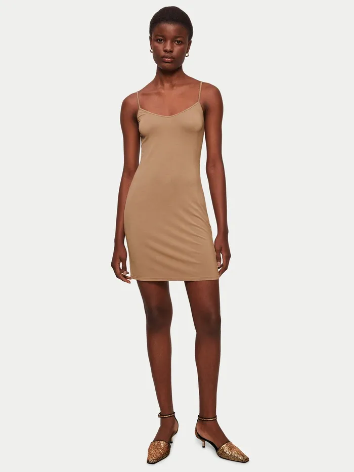 Women Modal Slip Dress Coffee Jigsaw Dresses and Jumpsuits
