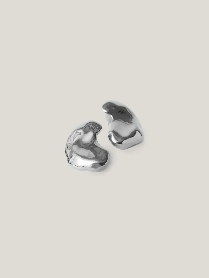 Women Molten Stud Earring Silver Jigsaw Party