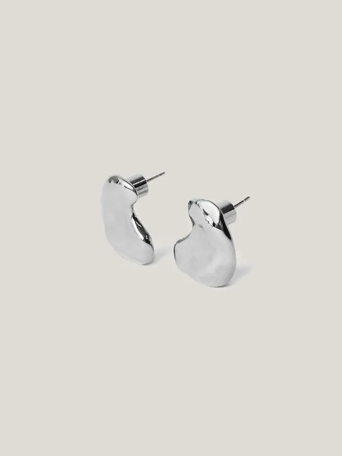 Women Molten Stud Earring Silver Jigsaw Party