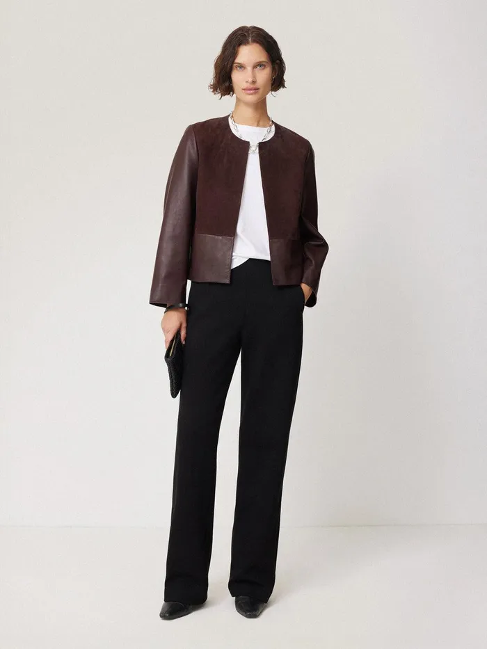 Women Nakoa Leather Mix Jacket Oxblood Jigsaw Leather