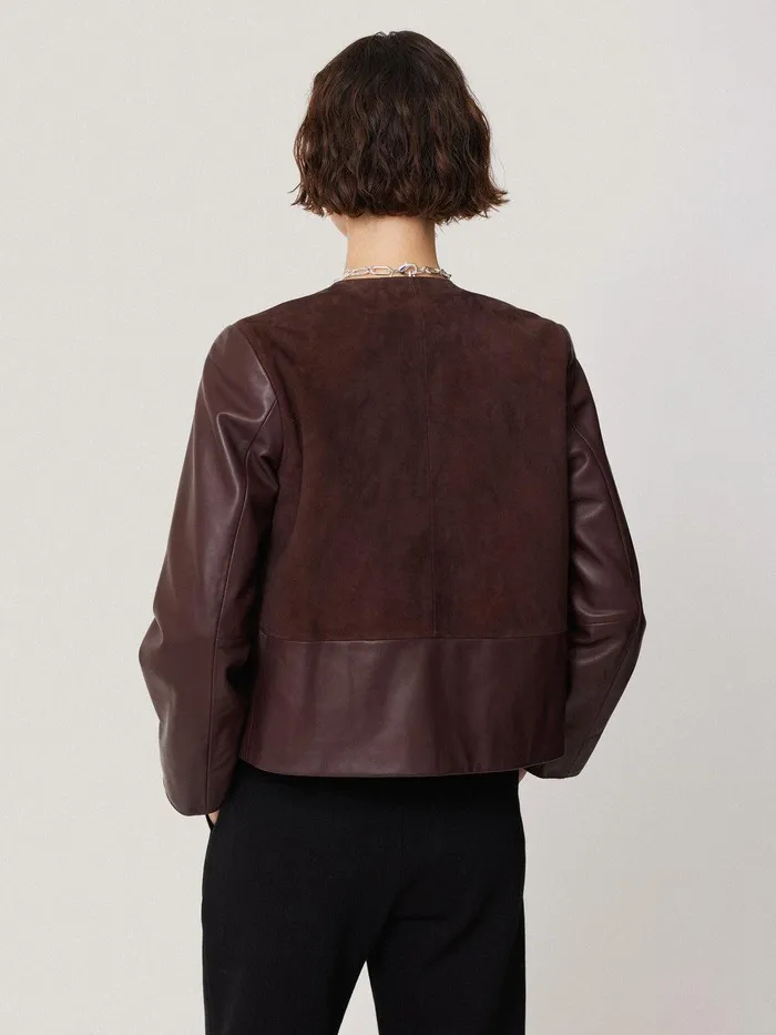 Women Nakoa Leather Mix Jacket Oxblood Jigsaw Leather