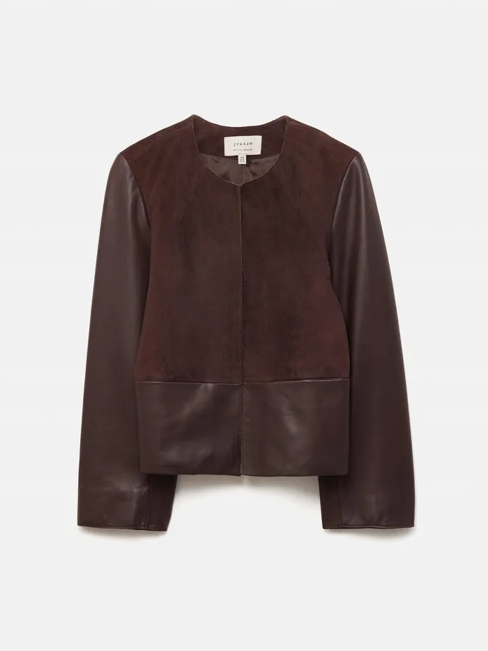 Women Nakoa Leather Mix Jacket Oxblood Jigsaw Leather