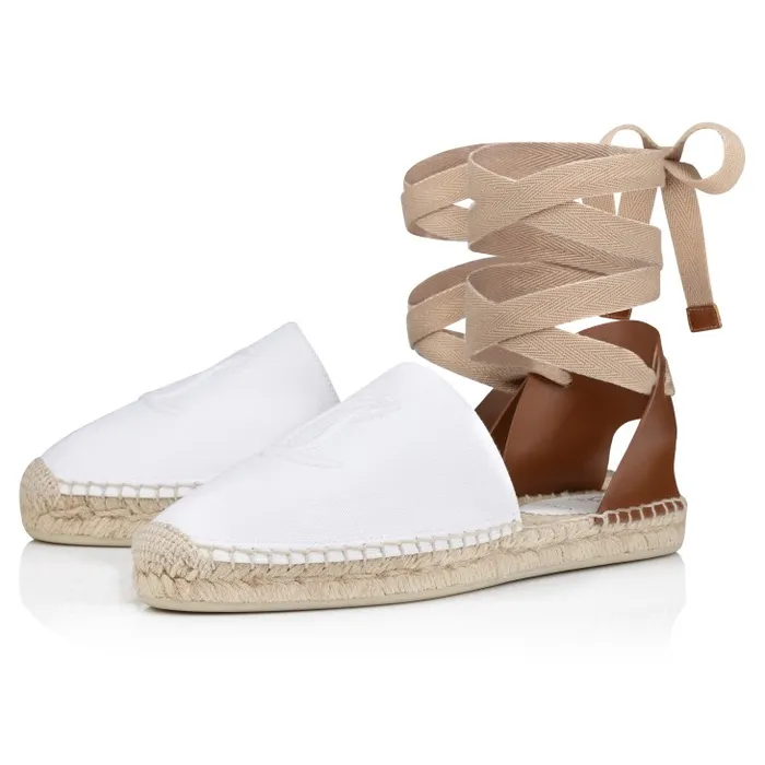 Women Nanou Lace CL Espadrilles 8211 Olona Canva And Calf Leather 8211 Bianco Christian Louboutin Flats and Loafers