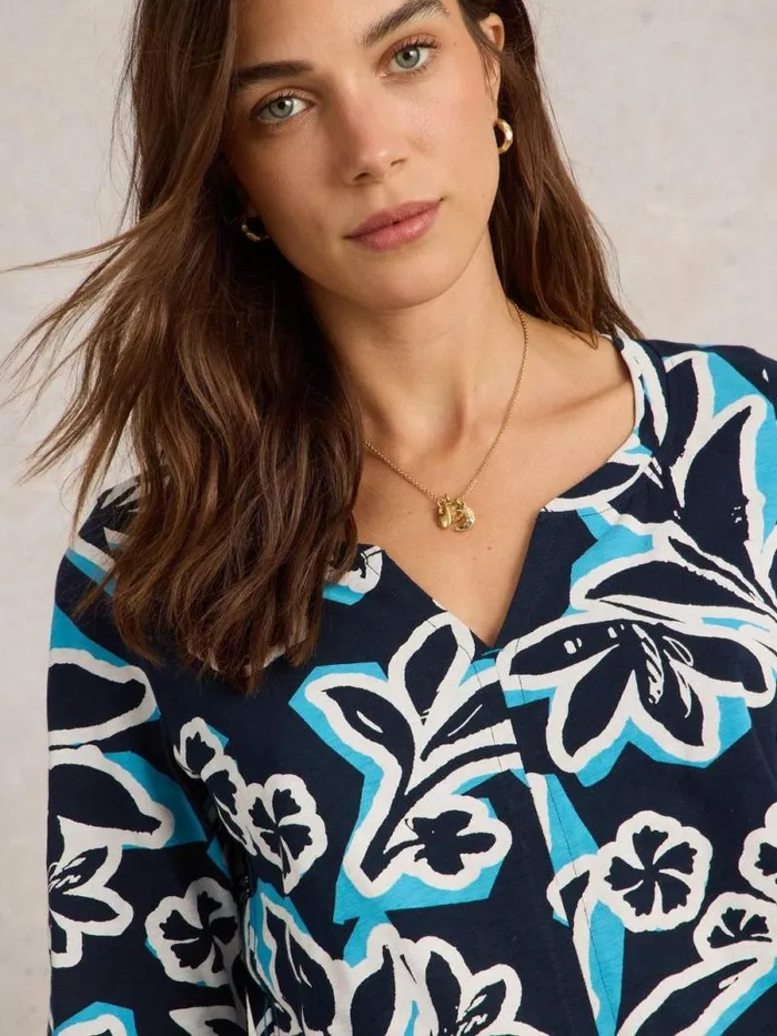 Women NELLY HALF SLEEVE TEE Navy Print White Stuff Tops and Tees