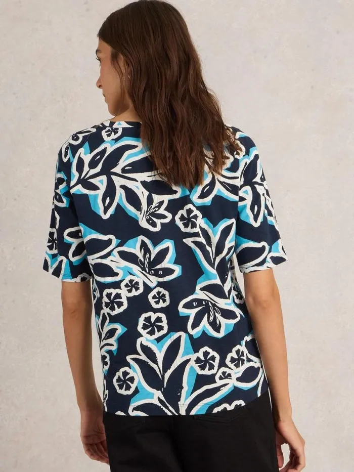 Women NELLY HALF SLEEVE TEE Navy Print White Stuff Tops and Tees