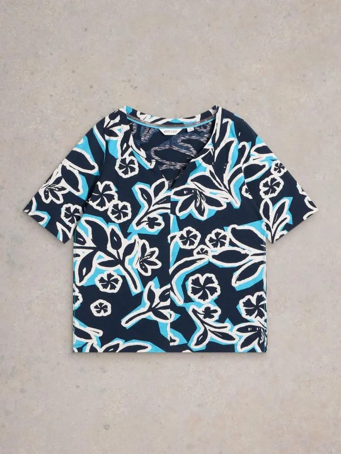 Women NELLY HALF SLEEVE TEE Navy Print White Stuff Tops and Tees