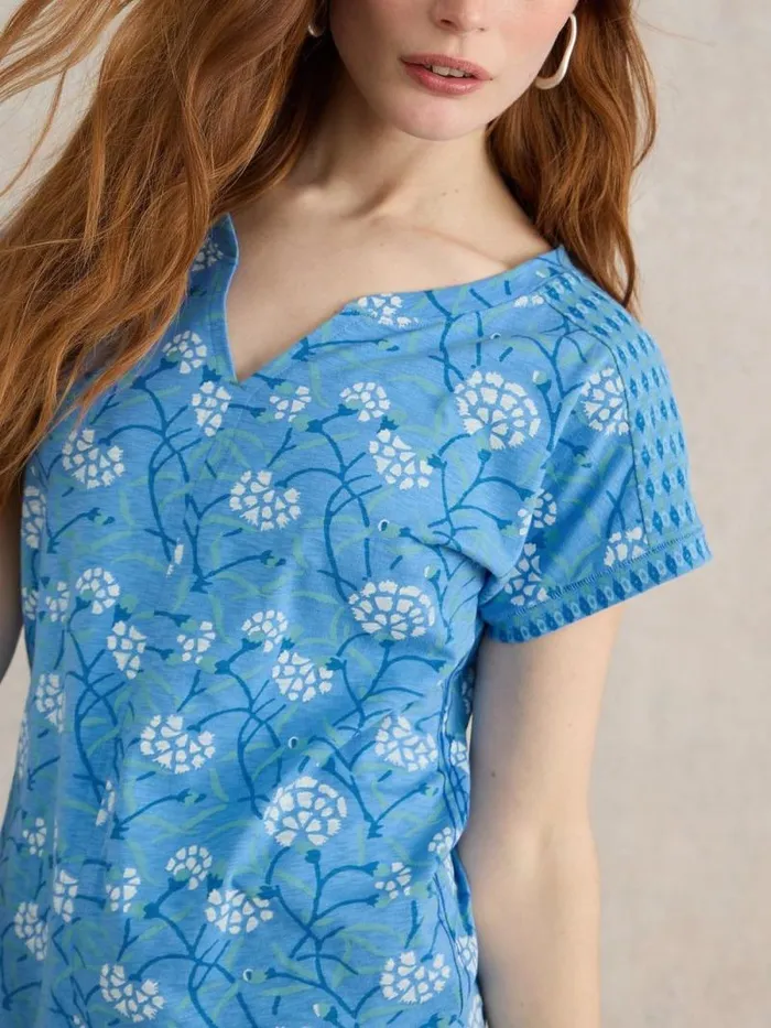 Women NELLY NOTCH NECK COTTON TEE Blue Print White Stuff Tops and Tees