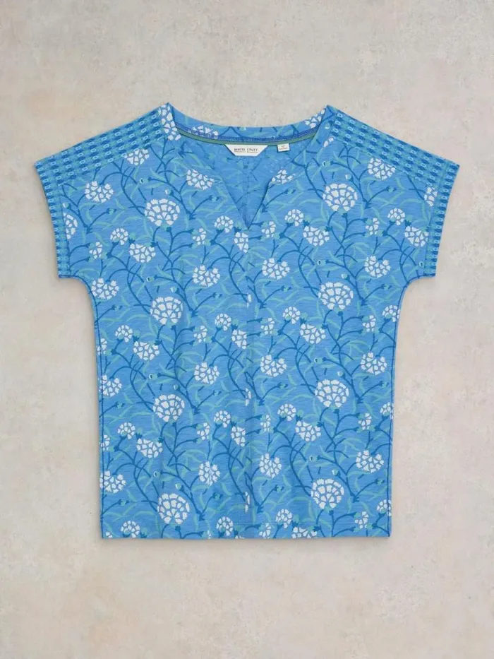 Women NELLY NOTCH NECK COTTON TEE Blue Print White Stuff Tops and Tees