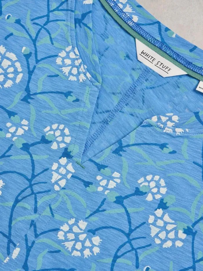 Women NELLY NOTCH NECK COTTON TEE Blue Print White Stuff Tops and Tees