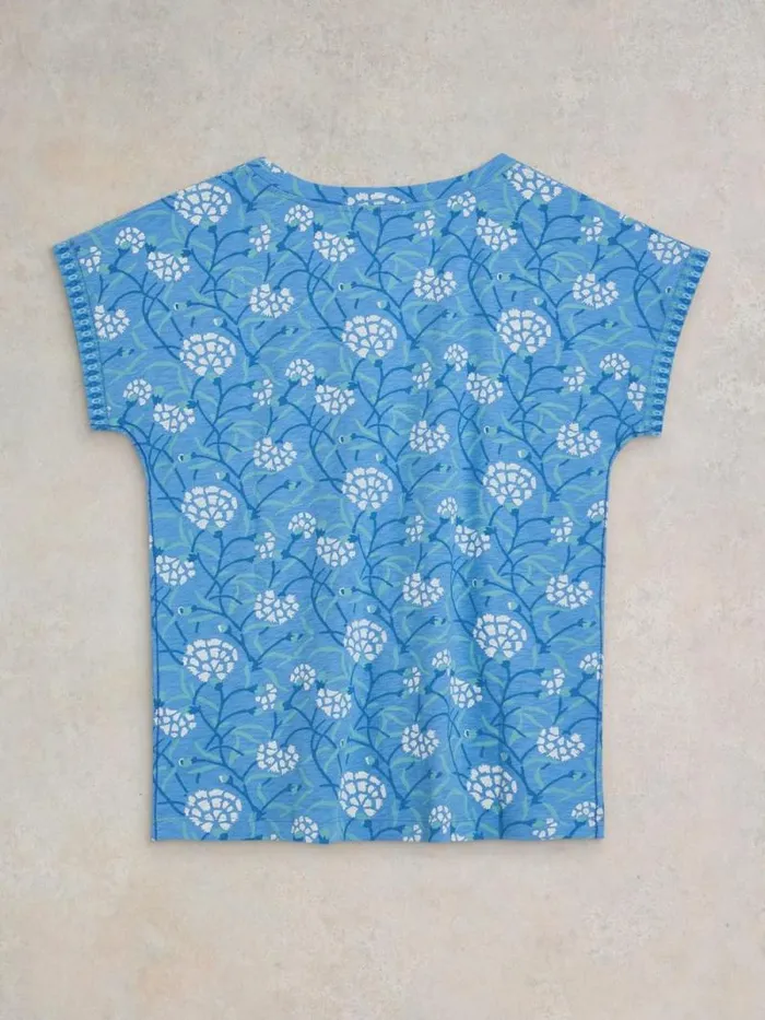 Women NELLY NOTCH NECK COTTON TEE Blue Print White Stuff Tops and Tees