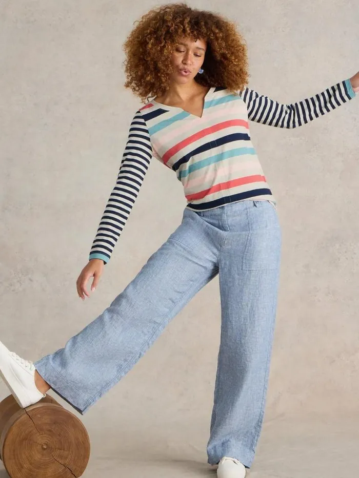 Women NELLY STRIPE LS TEE Natural Multi White Stuff Tops and Tees