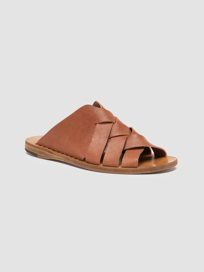Women Officine Creative Footwear ITACA 049 Brown Leather Slide Sandals Women Officine Creative Footwear ITACA 049 Brown Leather Slide Sandals