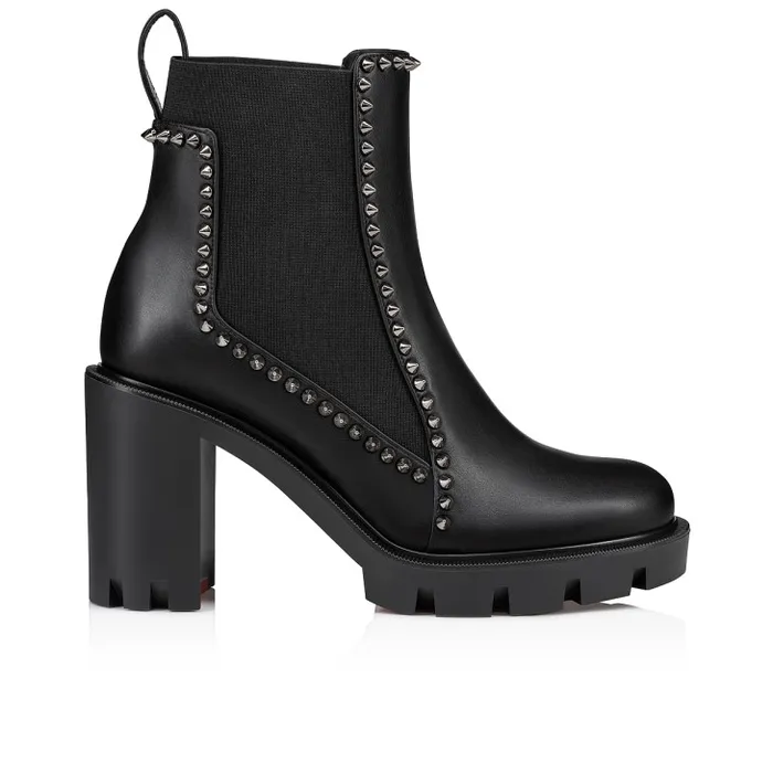 Women Out Line Spikes Lug 70 Mm Boots 8211 Calf Leather And Spikes 8211 Black Christian Louboutin Boots