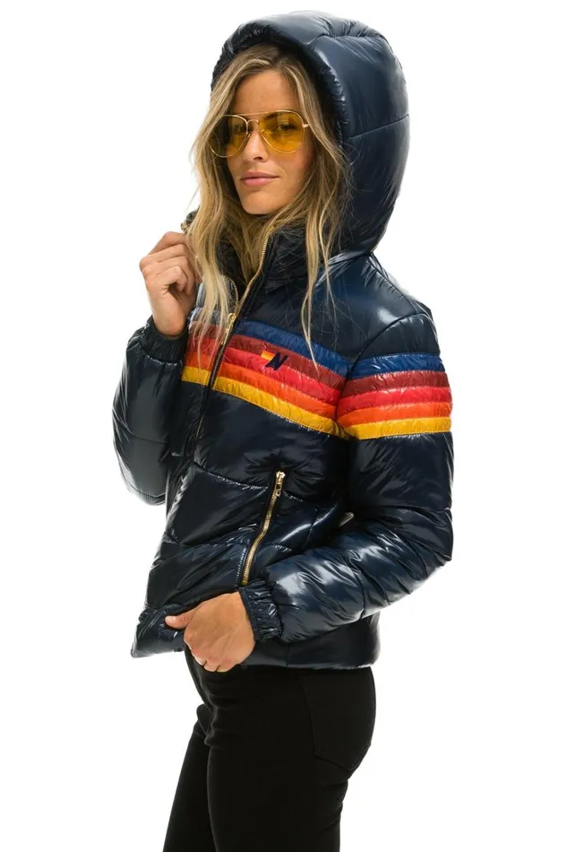 Women Outerwear Aviator Nation 5 STRIPE LUXE TREKKER JACKET 8211 GLOSSY NAVY