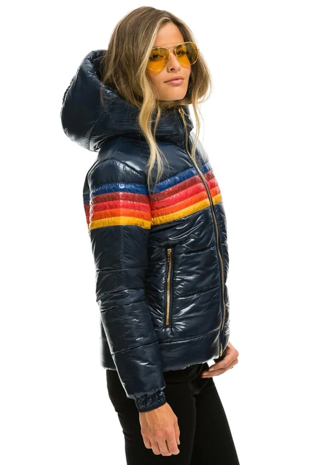 Women Outerwear Aviator Nation 5 STRIPE LUXE TREKKER JACKET 8211 GLOSSY NAVY
